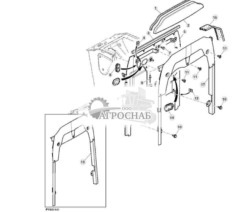 ПЕРЕГОРОДКА (КАБИНА С ВЕТРОВЫМ СТЕКЛОМ НА ПЕТЛЯХ) 